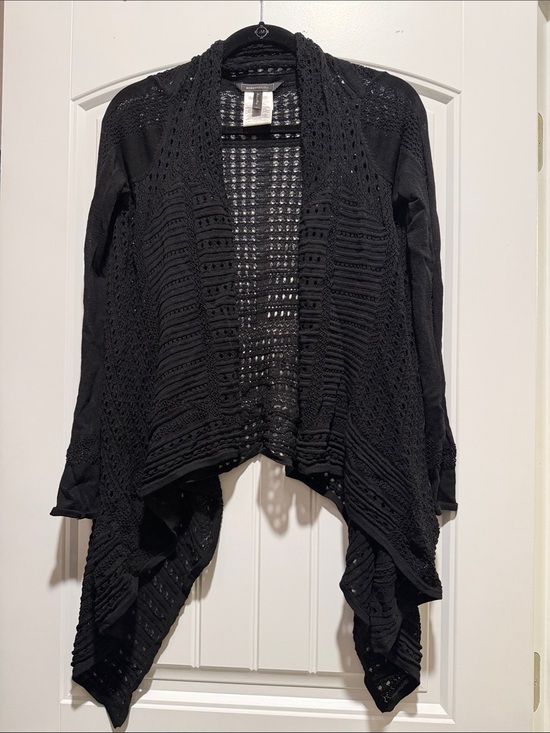 BCBGMaxAzria Sweaters - BCBGMaxAzria Black Open-Weave Draped Cardigan